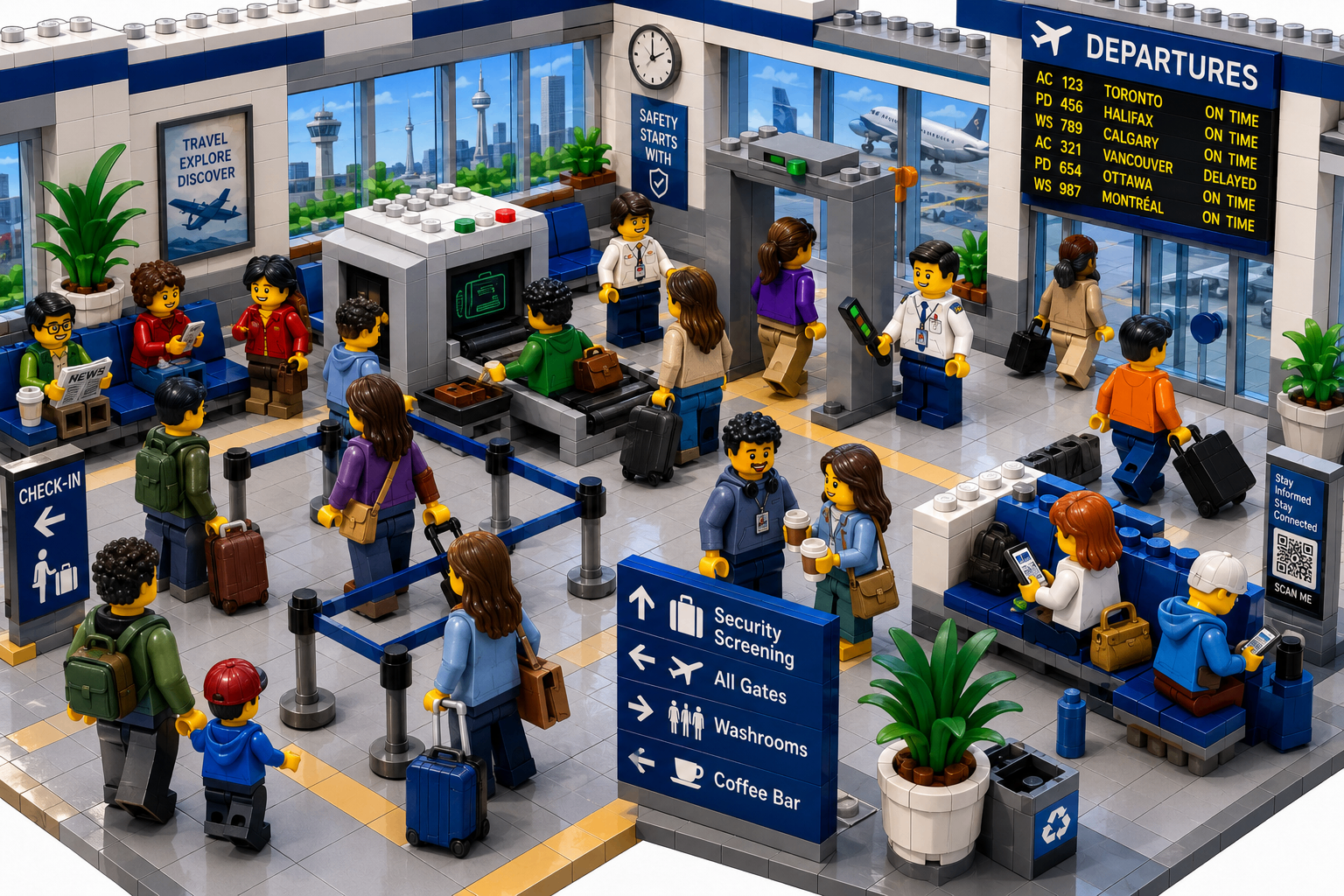 YTZ airport screening checkpoint illustration